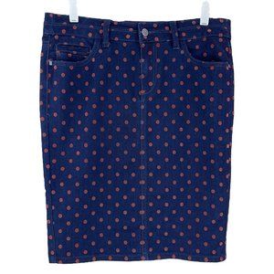 PILCRO & The LETTERPRESS dark navy stretch denim skirt w/ fuzzy polka dots SZ 28